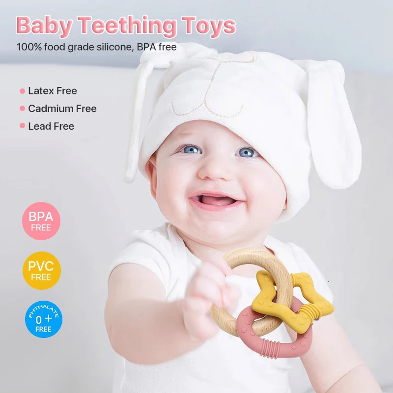 Baby Teether Silicone Teething Toys Love Ring born 0 12 Year Old No BPA for Infant Gifts 240625