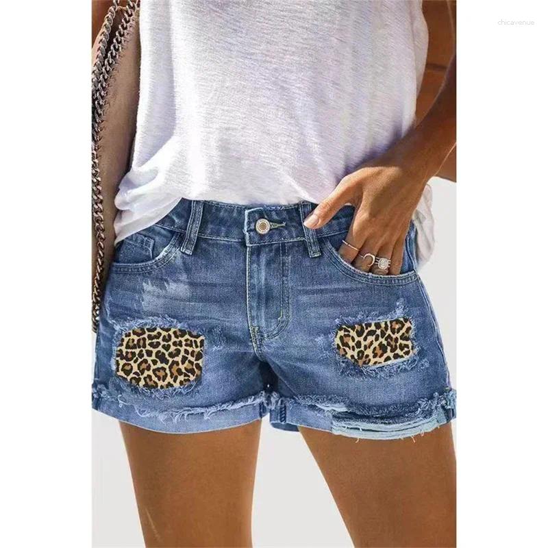 Womens Shorts Fashion Broken Holes Splicing Cloth Denim Women Folded Legs Three Quarter Pants Female Casual Trend Streetwear Mini Jeans