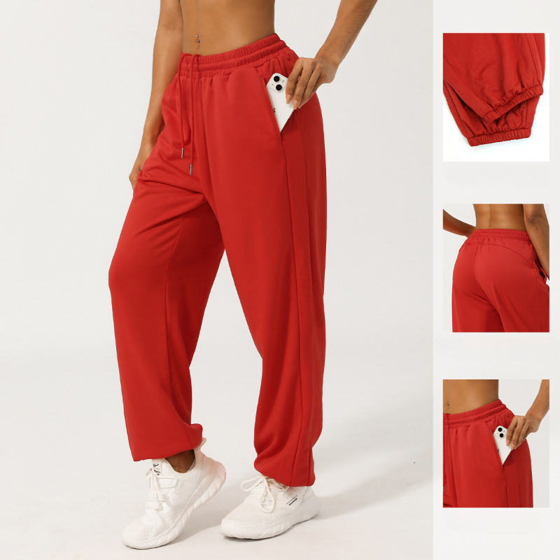 AL2426 Yoga Jogger Sweatpants Relaxed-fit Fiess Sports Loose Lounge Lantern Pants Drawcords Unisex Studio-to-street Dance Trousers with Pockets