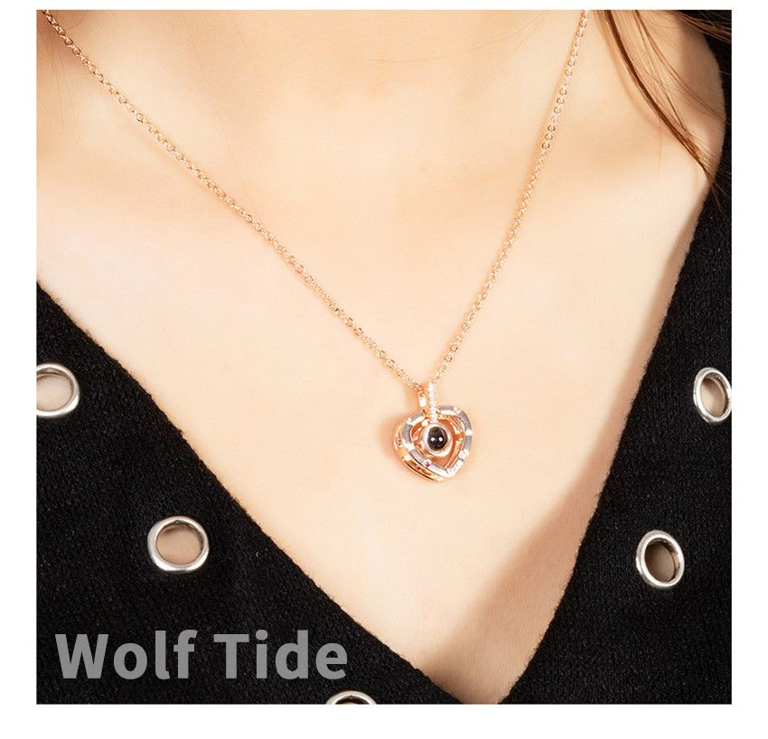 Projection Photo Necklace 100 Languages I Love You Pendant Jewelry For Lover Girlfriend Mom 2023 Trendy Couple Romantic Cute Accessories Birthday Vale