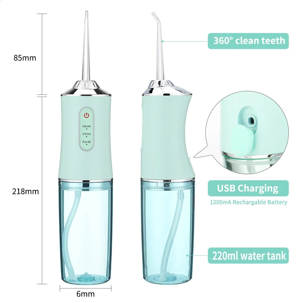 Oral Irrigator Portable Dental Water Flosser USB Rechargeable Water Jet Floss Tooth Pick 220ml 3 Modes IPX7 240701