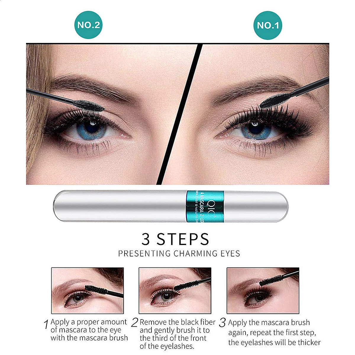 Double In-one Mascara Silk Fiber Mascara Waterproof Mascara for Eyelash Extension Black Thick Lengthening Eye Lashes Cosmetics 240701