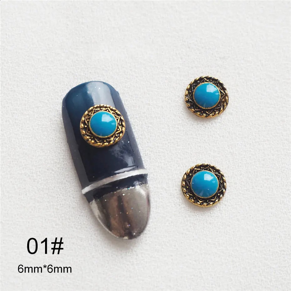 50pcs Retro turquoise totem flower 3D Alloy Nail Art Rhinestone metal manicure nails accessories nail art decoration DIY charms 240701