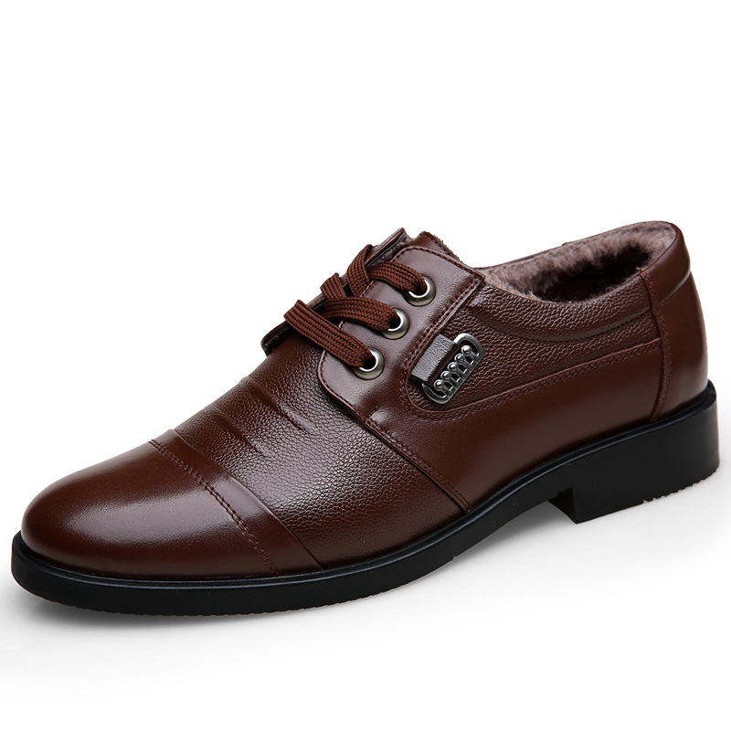 Men's leather casual shoes business velvet warm cotton leather shoes men's cotton shoes dad shoes with or without cotton
