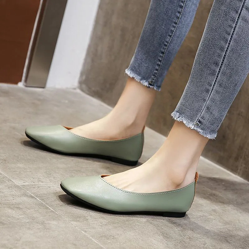 Autumn Womens Single Slip on Soft Sole Casual Office Lady Leather Shoes Loafers Fashion Square Toe Shallow Flats 240701