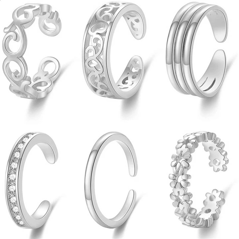 6Pcs Toe Rings for Women Adjustable Stainless Steel Gifts Summer Beach Foot Jewelry Hawaiian Foot Jewelry Foot Ring 240626