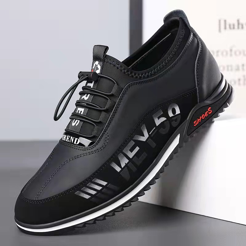 New spring fashion trend men's business casual leather shoes low-top soft sole leather breathable lace-free men's shoes Black