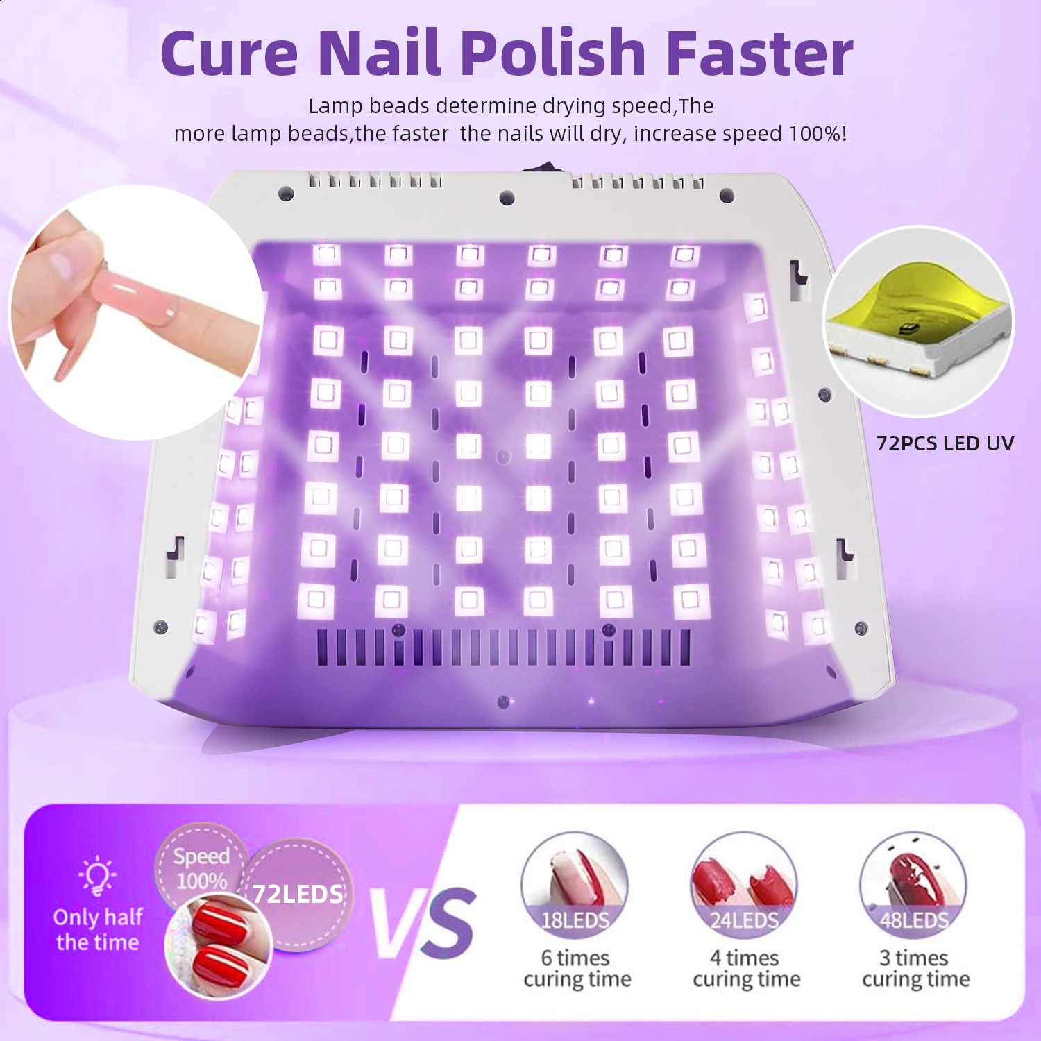 320W Big Space UV LED Nail Lamp For Manicure Drying Gel Nail Polish 72 LED Nail Dryer With Two LCD Screens Nail Salon Tools 240701