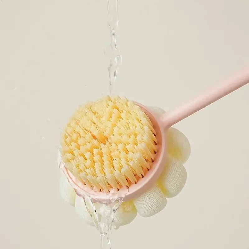 Sided Shower Body Brush Silicone Long Handle Bathroom Wash Brush Bathing Massage Back Body Exfoliating Brush Bath Supplies 240701