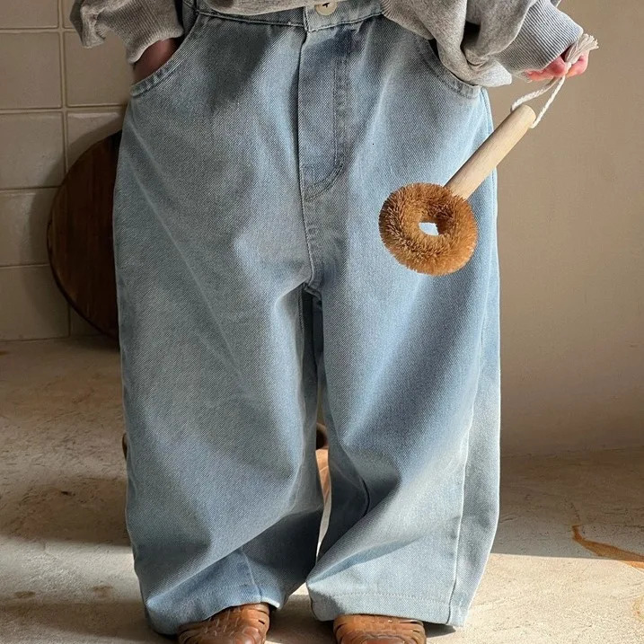 Children Clothing Spring Summer Fashion Korean Style Straight Leg Jeans for Girls Kids Casual Full Length Denim Pants 240701