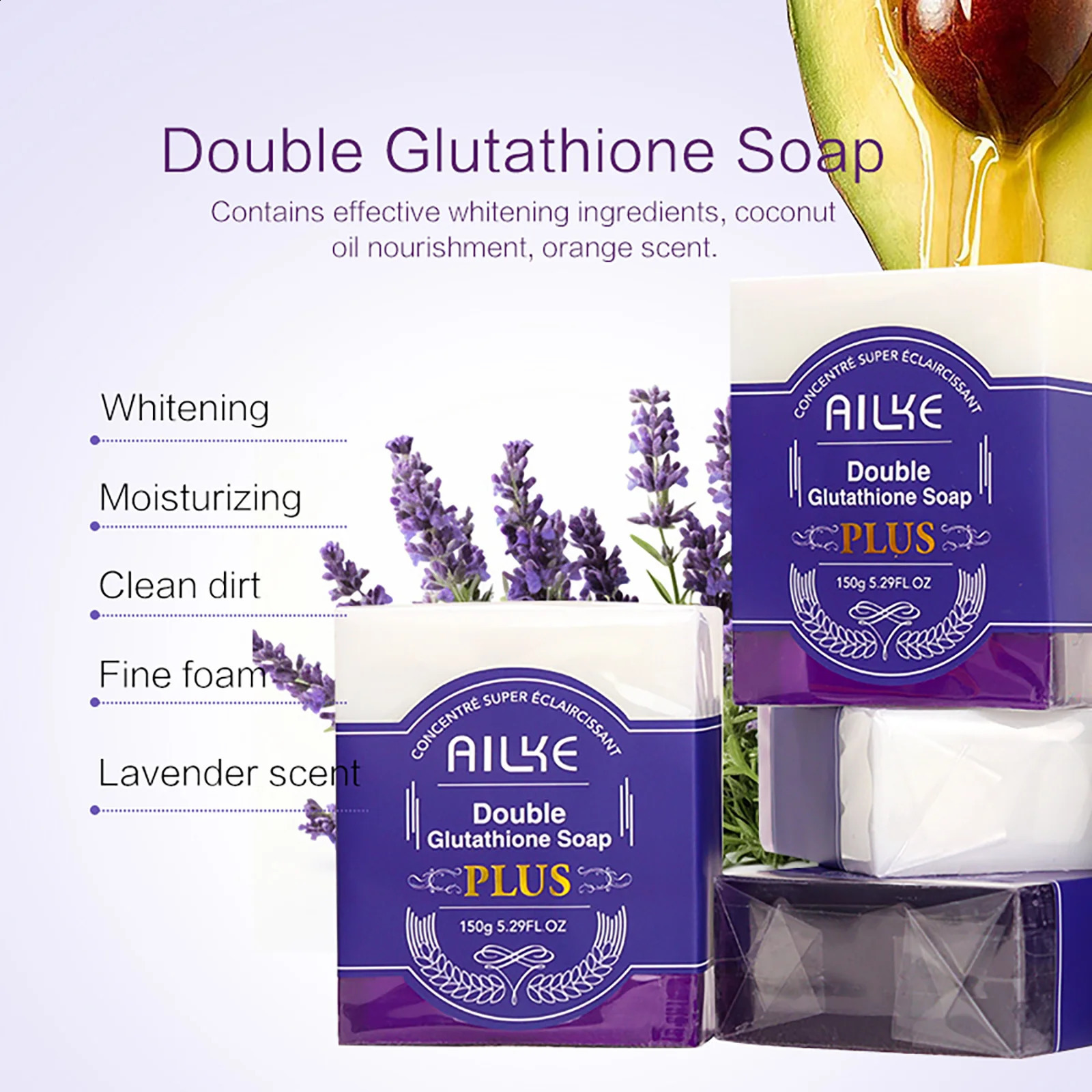 AILKE Soap Bar With Organic Glutathione Lavender For Face Body Reduce Spots Clean SkinSupport Customized 240701