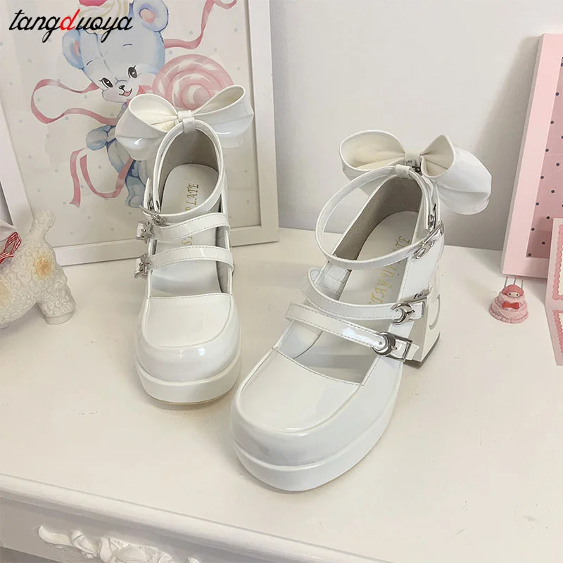 heels Women Pumps Platform High Heels Ankle Strappy Casual Office Shoes Spring Summer Block Heels mary jane shoes heels white 240701