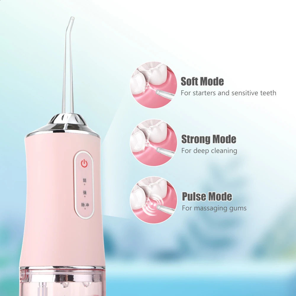 Oral Irrigator Portable Dental Water Flosser USB Rechargeable Water Jet Floss Tooth Pick 4 Jet Tip 220ml 3 Modes 1400rpm 240701
