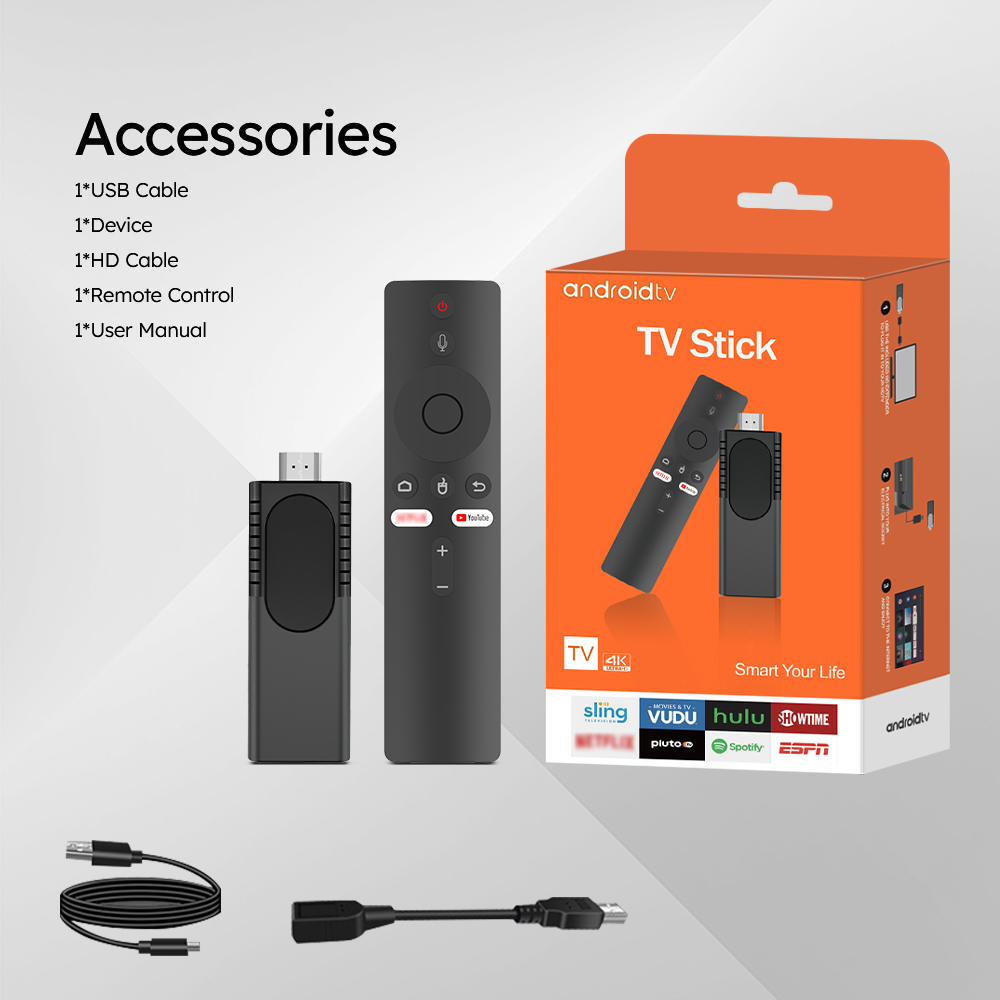 U8 Android TV Stick H313 2GB 8GB 2.4G 5G WiFi Bluetooth 5.0 Voice BT Remote Control Fire TV Stick 4K Androidtv System