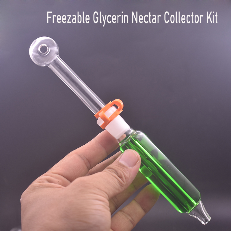 2pcs Freezable Glycerin Hand Smoking water Pipe 14mm Joint Glass Oil Burner Pipe for Dry Herb Tobacco Tube Hookah Holder with Male Glass Oil Burner Pipe