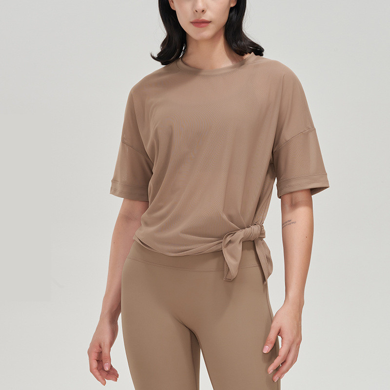 L43 Yoga Womens Mesh Shirt Womens Short Sleeve T Shirt Loose Breathable Sports Fitness DX43