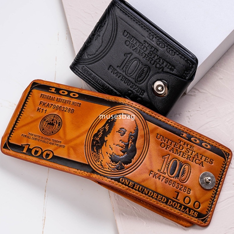Fashionable high-end US dollar wallet for both men and women personalized magnetic buckle pressure changes to 100 yuan US dollar short wallet PU leath