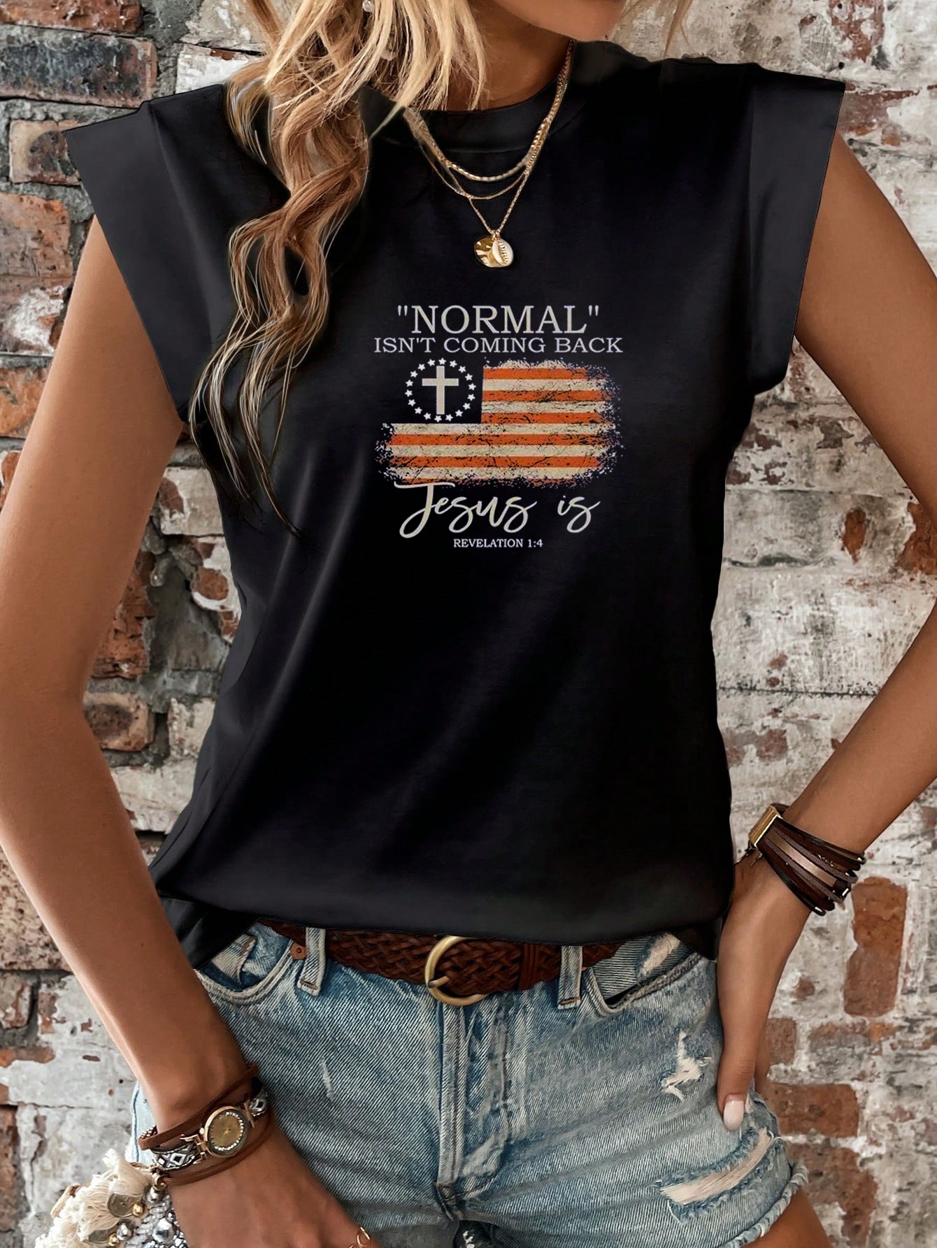tops t shirt women clothes woman top Women USA Flag Printed American Flag Sleeveless Top Crew Neck Spandex Polyester Casual Letter Print SIZE S-2XL T-
