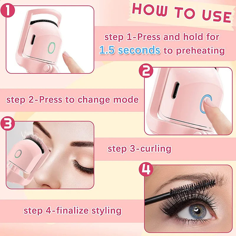 Electric Heated Eyelash Curler Eyelashes Curls Thermal Eyelash Curler Temperature Control Charging Mini Long Lasting Makeup Tool 240701