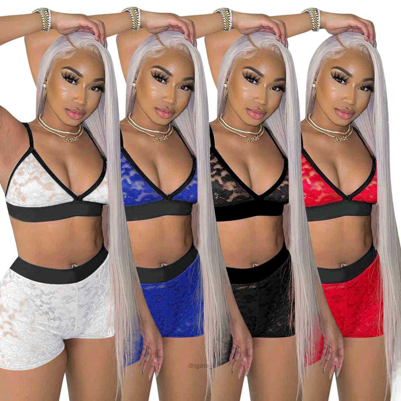 Womens Tracksuits Summer Women Tracksuits Slim Sexy Designer Shorts Two Piece Pants Set Lace Outfits Jogger Suits Suspenders Tops Suit Plus Size Cloth