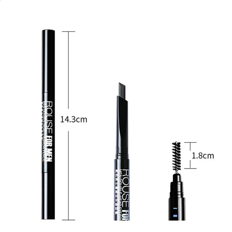 Eyebrow Pencil for Men with Eyebrow Brush Double Head Natural Super Fine Waterproof Lasting Eyes Rotatable Eyebrow Pen 240701