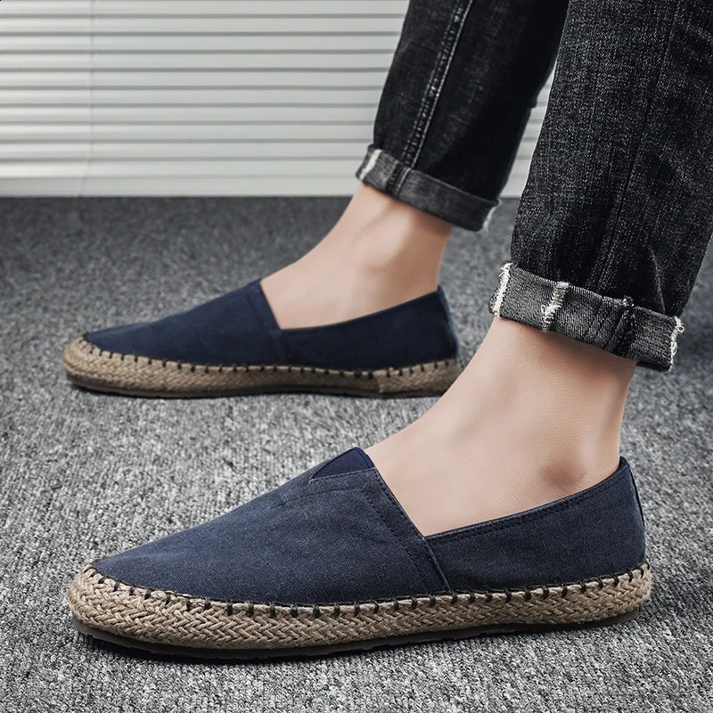 Mens Flat Canvas Shoes High quality Espadrilles Footwear Hemp Lazy Flats For Men Moccasins Male Loafers Driving Shoes 240702
