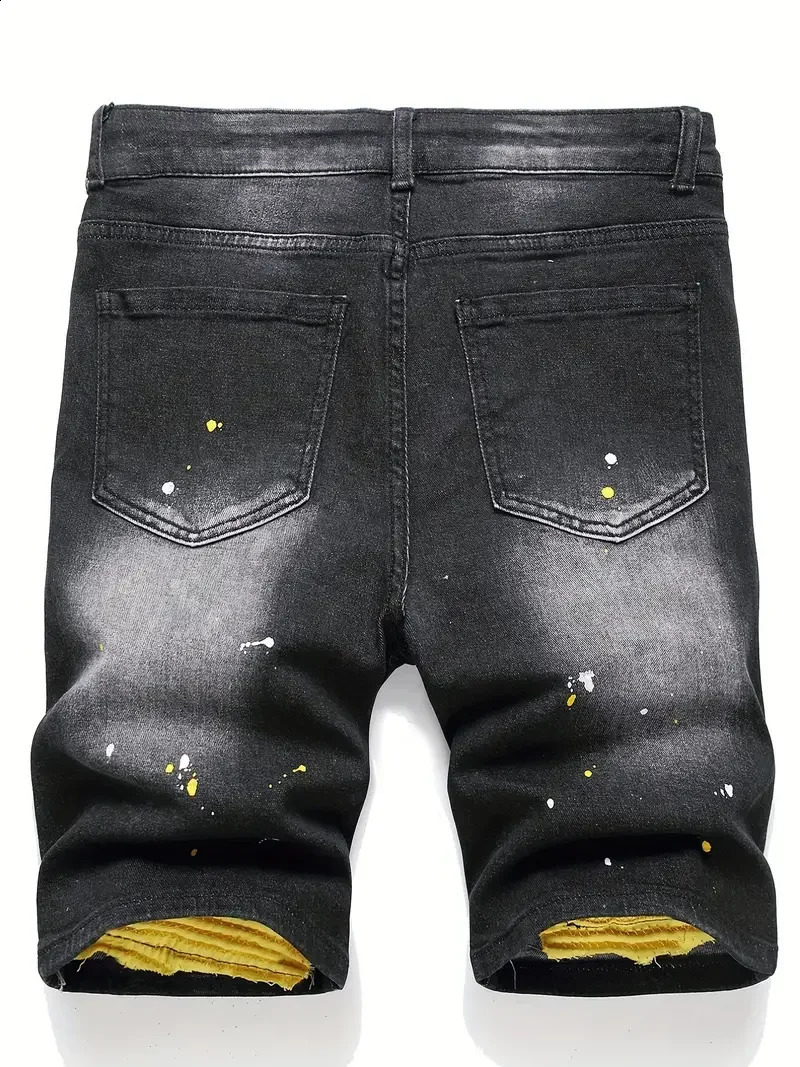 Summer New Mens Fashion Elastic denim Shorts Retro Street Style Old Slim Fit Shorts Jeans Splicing Design 98% Pure Cotton Brand 240701