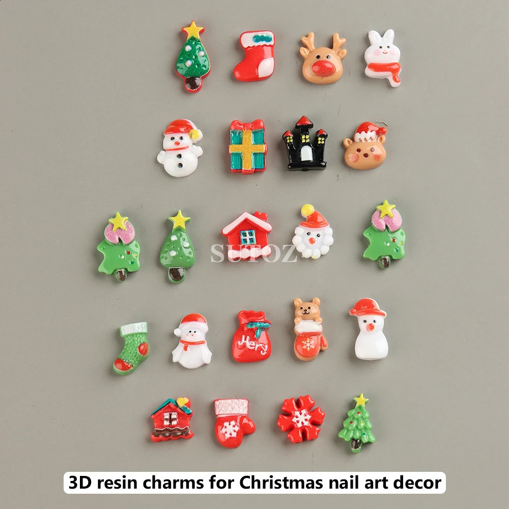3D Christmas Nail Charms Cartoon Santa Claus Elk Tree Deer Decorations for Nails Resin Rhinestones Kawaii Accessories P-ASD01 240701