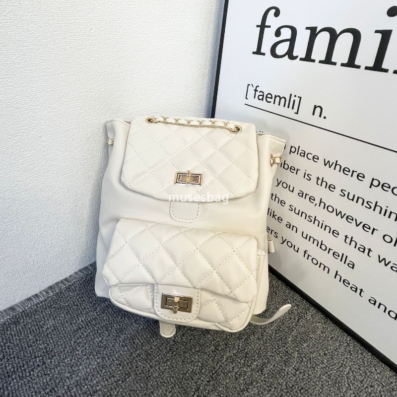 Ladies and Gentlemen's Temperament Small Fragrance Fashionable Backpack Korean Edition New Mini Lingge Chain Bag Retro Casual Versatile Practical