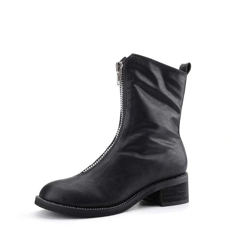 Retro Female Front Zipper Women's Chelsea Short Boots Fashion Leather Fur Winter Boot British Style Ankle Boots For Women 2024