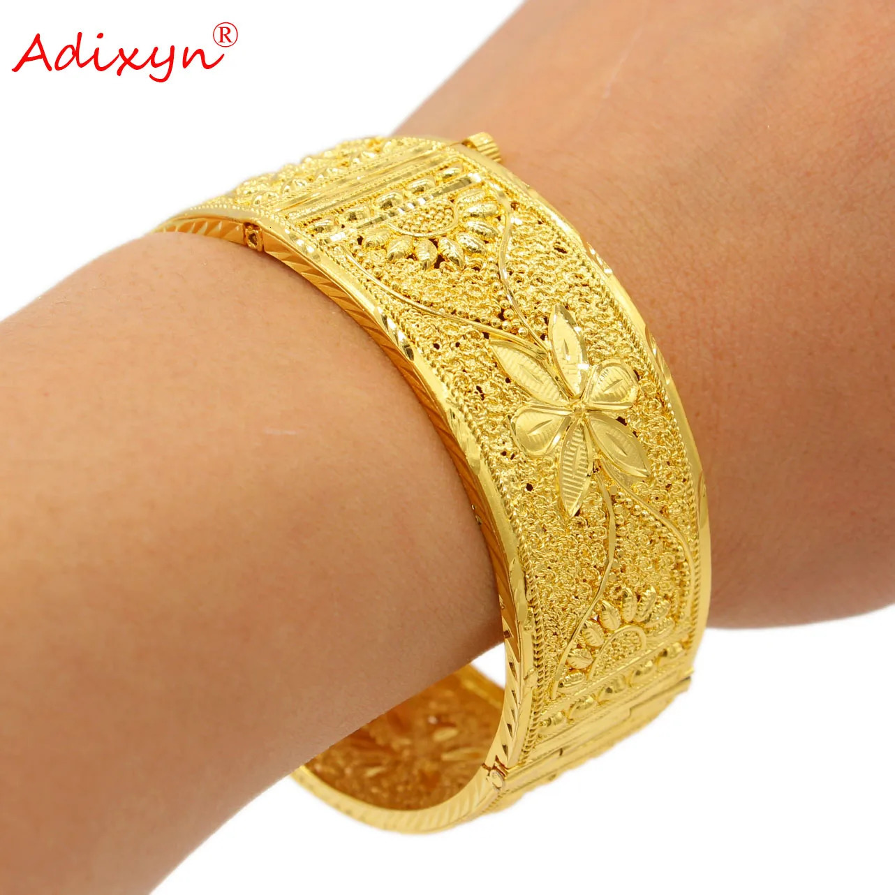 Adixyn womens hand bracelets 24k gold color can openbangles for unisex indian dubai jewelry wide bangle wedding gifts N022231 240626
