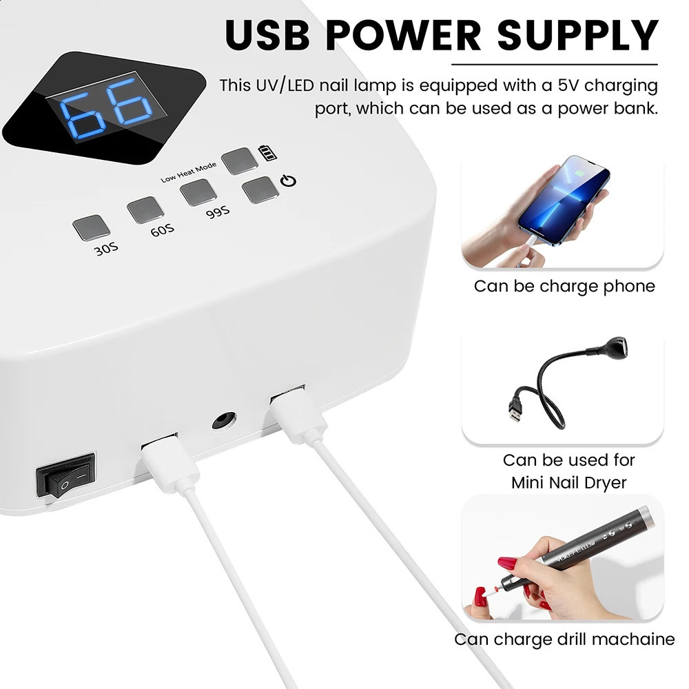 Built-in Battery Rechargeable UV LED Nail Lamp Cordless Nail Dryer for Gel Polish Professional Nail Art Manicure Tools for Home 240701