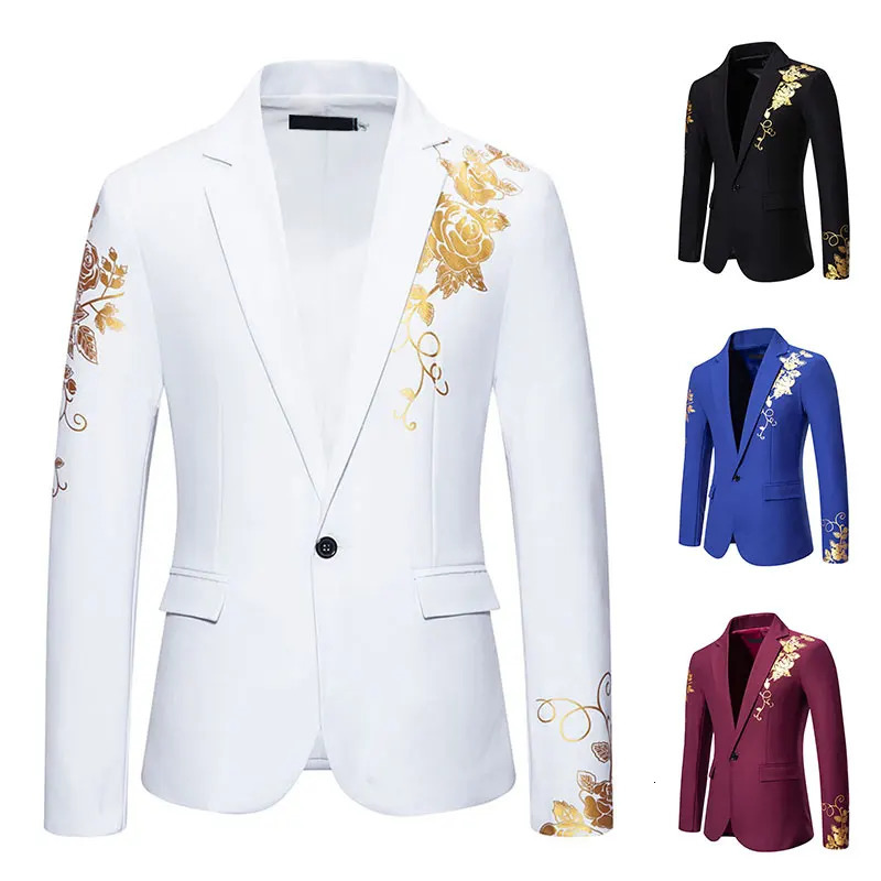 Men Fashion Business Casual Blazers Paisley Stamp Suit Slim Fit Groom Groomsman Male Wedding Suits Blazer Jackets S52 240626