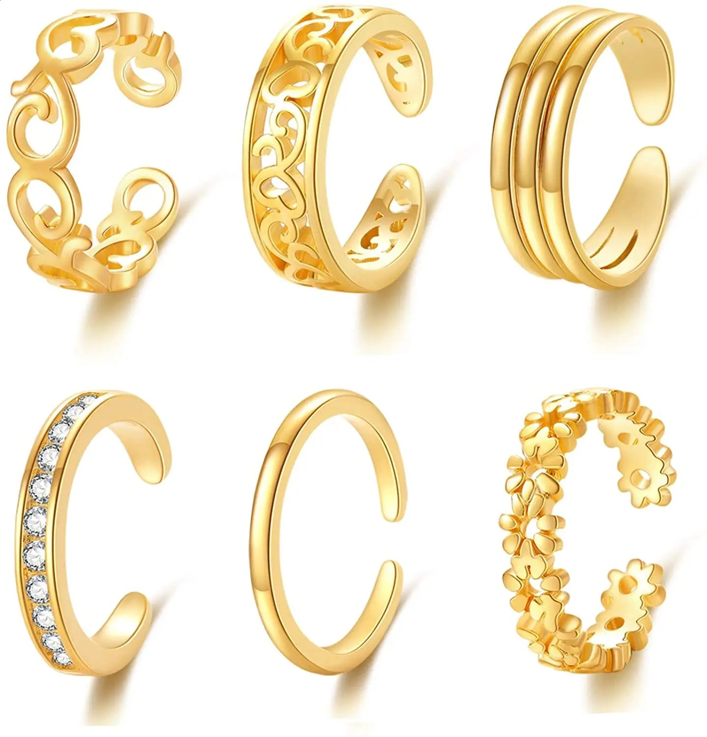6Pcs Toe Rings for Women Adjustable Stainless Steel Gifts Summer Beach Foot Jewelry Hawaiian Foot Jewelry Foot Ring 240626