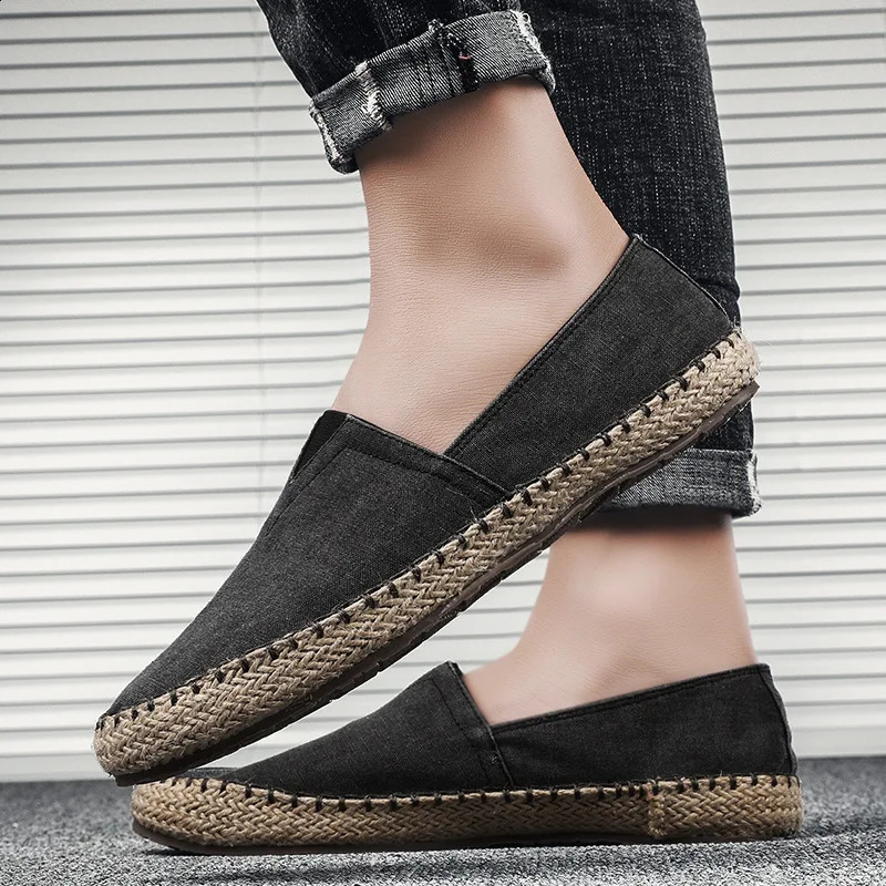 Mens Flat Canvas Shoes High quality Espadrilles Footwear Hemp Lazy Flats For Men Moccasins Male Loafers Driving Shoes 240702