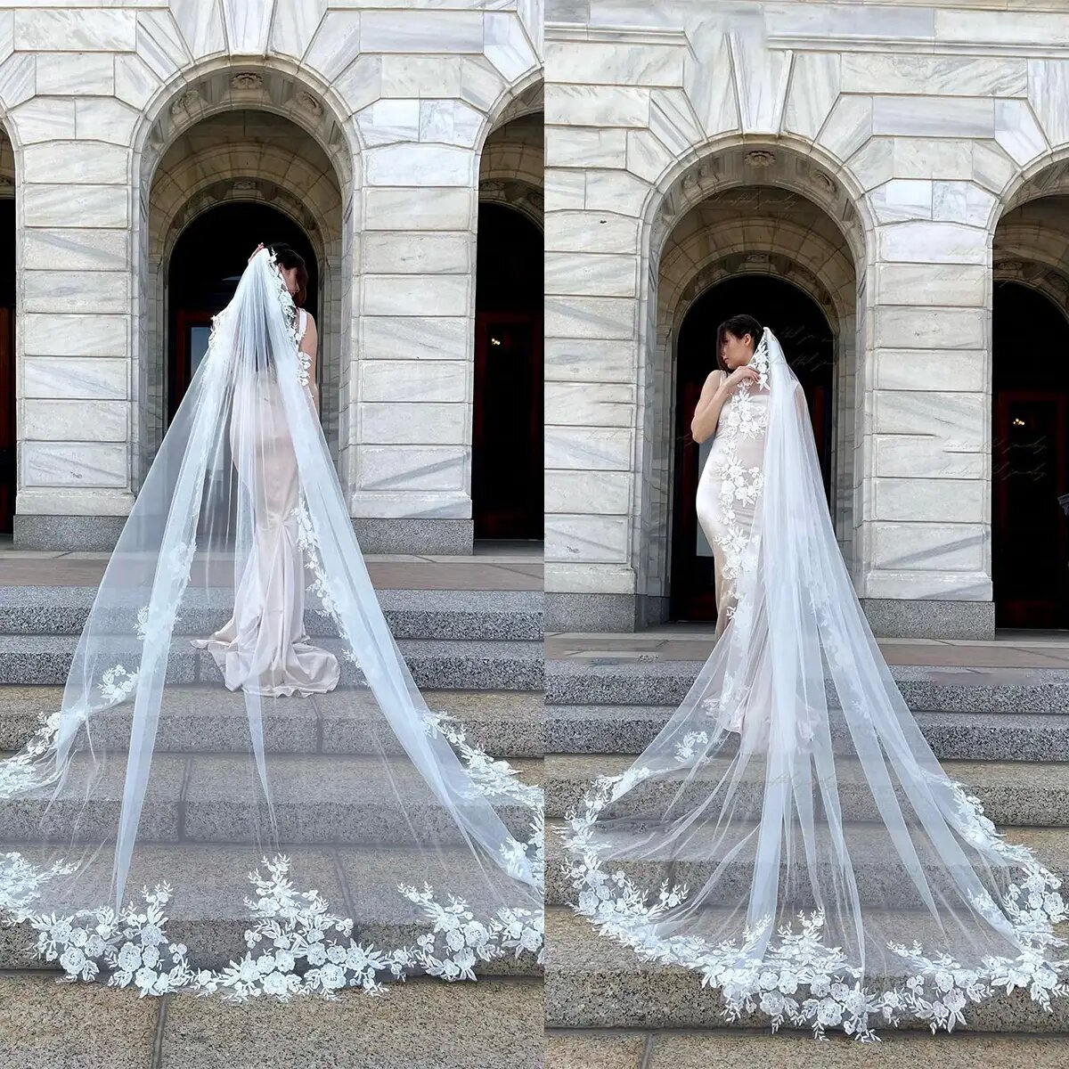 Bridal Veils Luxurious White Ivory Cathedral Long Voile Mariage Lace Wedding Veil Tulle With Comb Bride Accessories