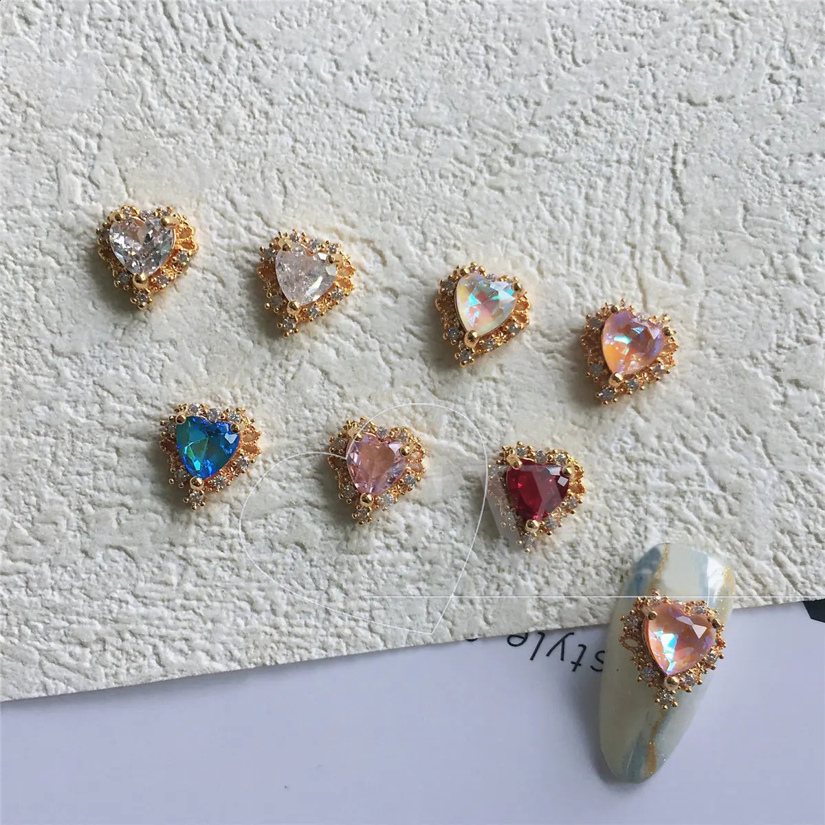 10pcs MG252 Valentines Day Love Heart Zircon Nail Art Crystals Jewelry Rhinestone Nails Accessories Supplies Decorations Charms 240701