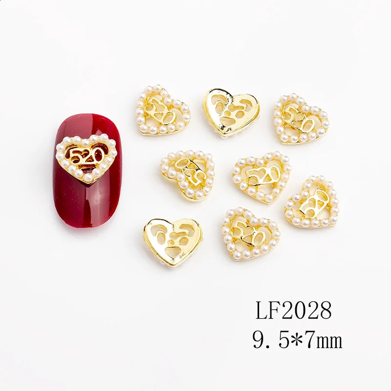 5Pcs Charming Pearls Edge Around Nail Art Rhinestones 3D Heart Relief Glass Nail Jewelry Shiny Crystal Manicure Accessories 240701