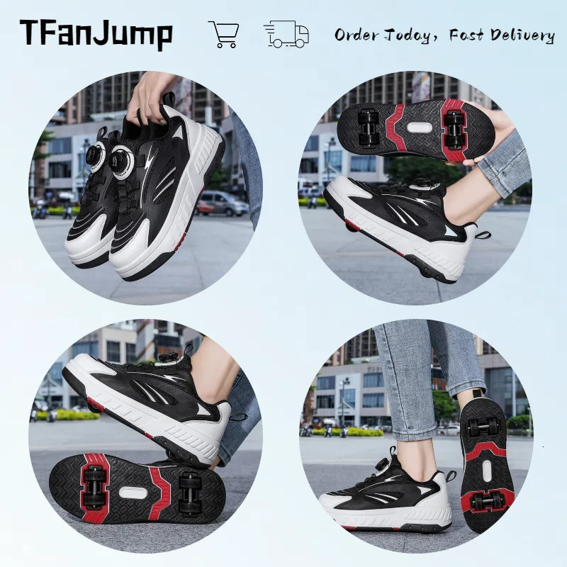 Deformation Roller Skates Shoes Double Row 4-Wheel Skates Roller Shoes with Wheels Dual-Purpose Roller Sneakers Skateboard Shoes 240701