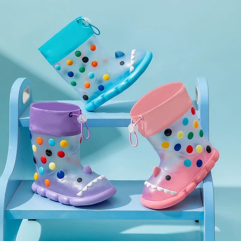 Children transparent RainBoots Baby Boys Girl PVC Outdoor Cartoon shark for Kids Waterproof Shoes Water boots girl 240625
