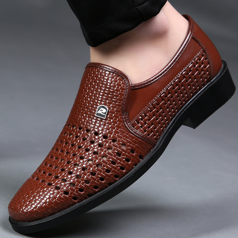 Leather men's sandals, leather shoes, summer leather sandals, men's holes, breathable, cut-outs, white business formal casual shoes