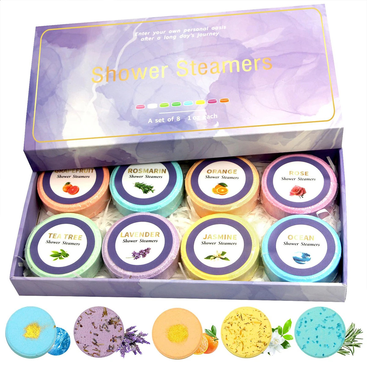 8Pcs/box Shower Steamers Aroma Spa Kit Bath Bomb Bubble Bath Salt Balls Women Essential Oil Fizzy Balls Shower Supplies 240701