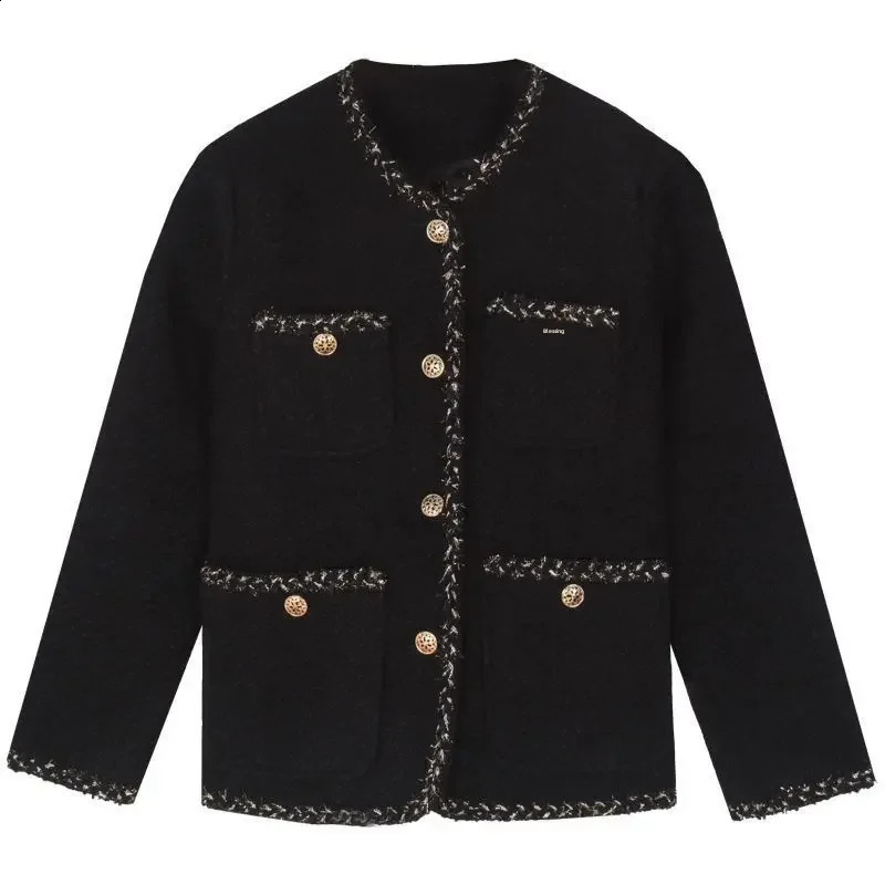 Elegant Slimming Tweed Style Jacket For Women Spring Autumnwinter Collection Lightweight French Style Crew Neck Jacket 240701