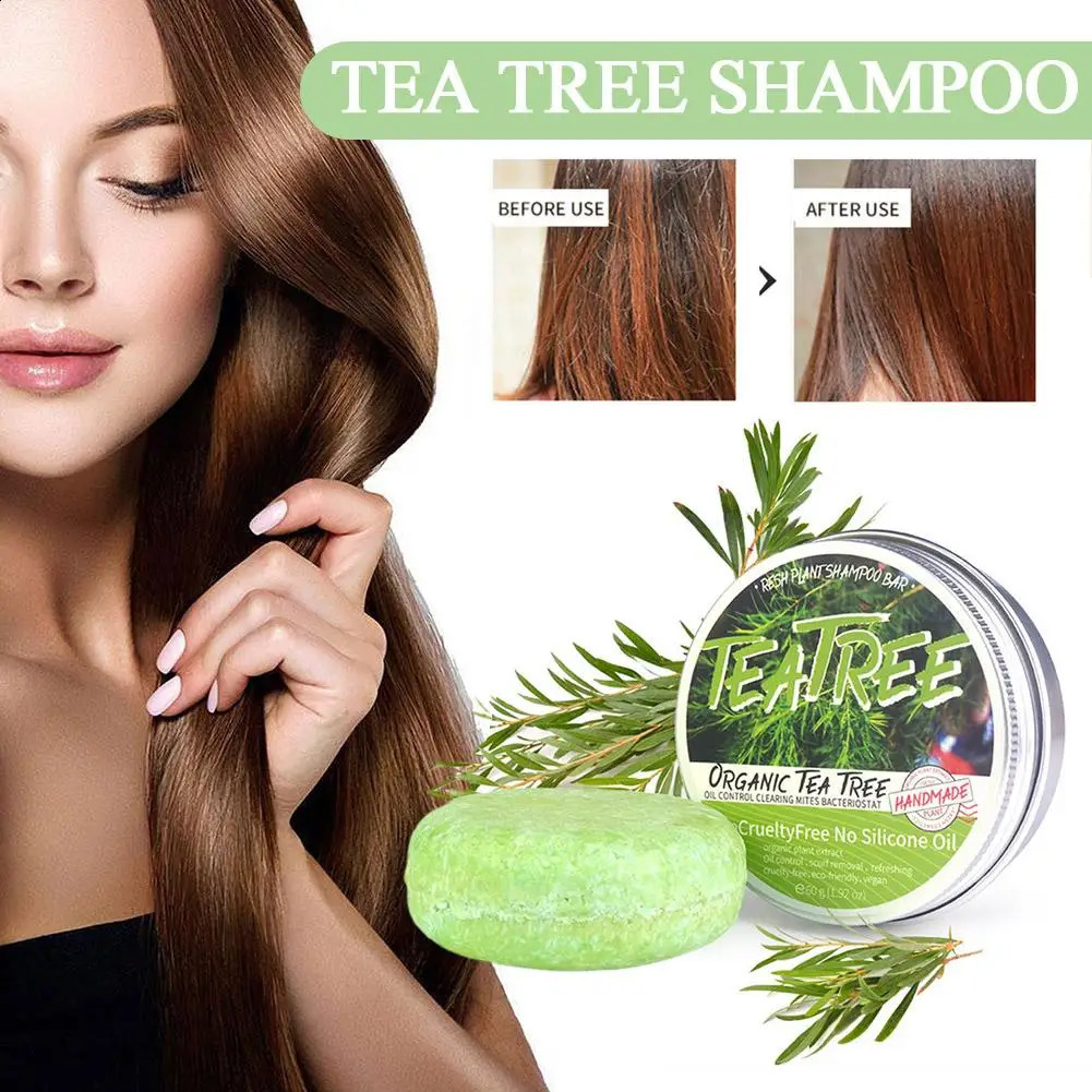 60g Handmade Tea Tree Soap ct Washing Hair Bar Hair Natural Solid Soap Plant Green Shampoo X8S8 240701