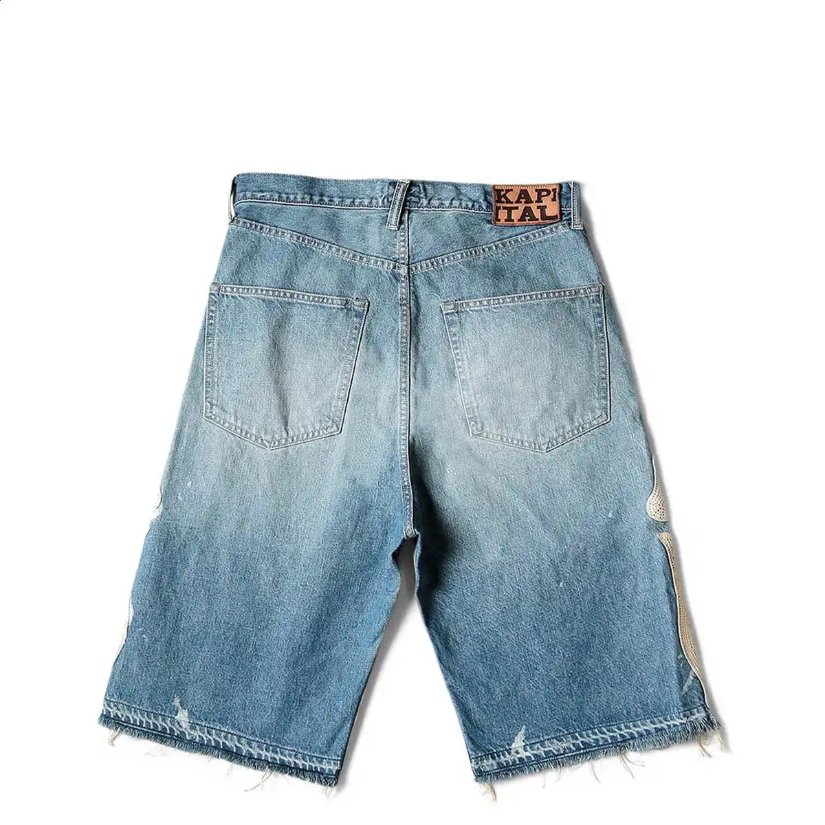 Y2K Harajuku Bone Embroidery Loose Denim Shorts Loose Pants Bone Washed Ragged Edge Denim Shorts Casual Men and Women 240701
