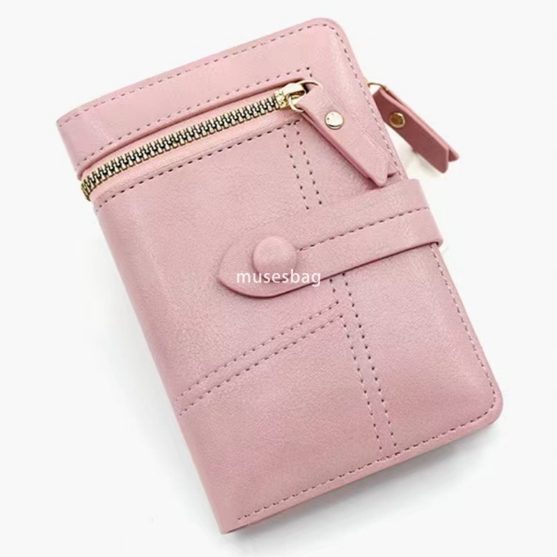 Korean Women's Fashion Cross border New Leisure Multi functional Short Wallet Japanese Small Fragrant Style PU Leather Zipper Money Flow Zero Wal