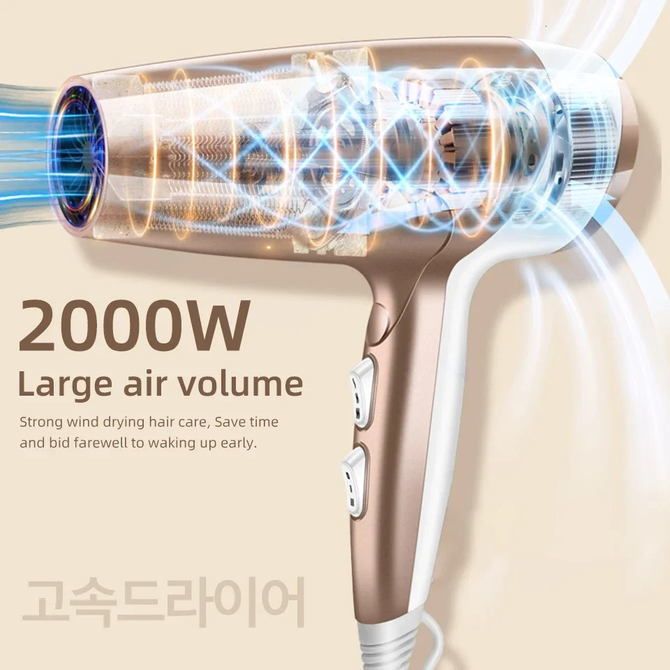 High Power Wind Hair Dryer 2000W High Power Negative Ion Quick Drying Home Hair Styling Professional Hair Drye Blue Light Care 240624