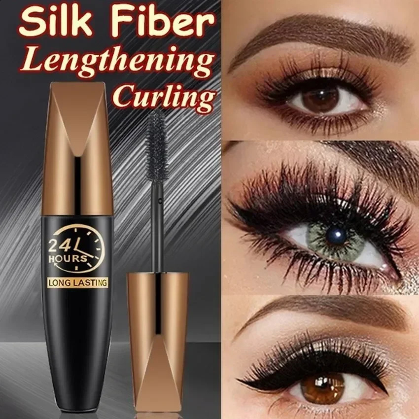 Waterproof Anti-sweat Mascara Lengthens Eyelashes Extension Black Silk Fiber Mascara Female Non-smudge Mascara Makeup Cosmetic 240701