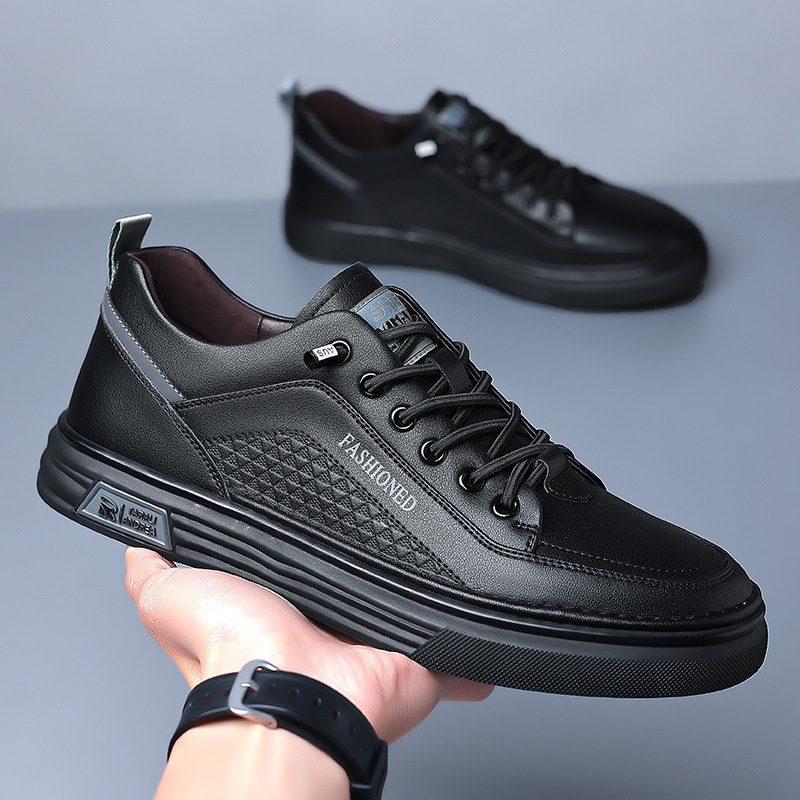 Men's Sneakers Genuine Leather 2024 Trend New Korean Version Round Toe Versatile Little White Shoes Anti-slip, wear-resistant, breathable casual 