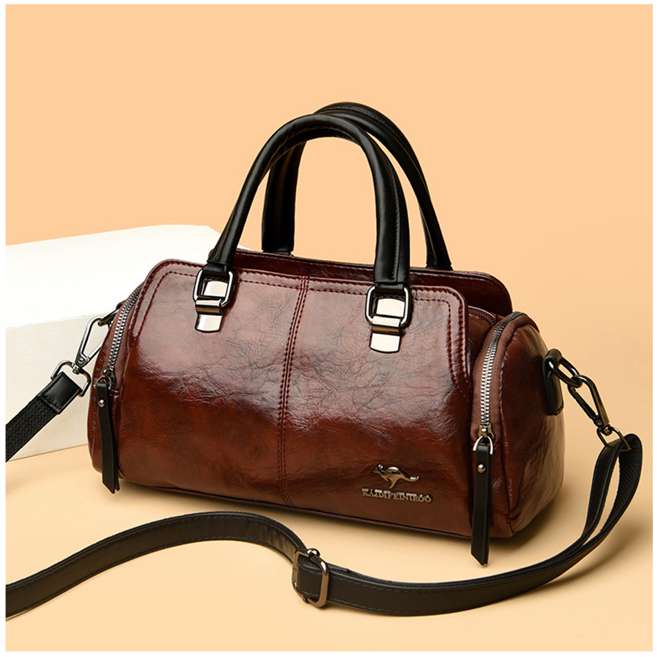 High-quality Soft Leather Shoulder Bag for Women Solid Color Simple Fashion Style Handbags Ladies Shopper Boston Crossbody Bags